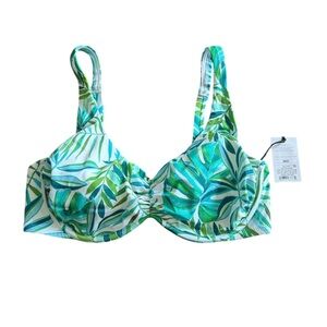 Shade & Shore NWT Women’s Green Tropical Print Underwire Swim Top Size 36D